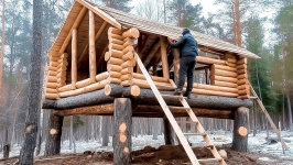 Man Builds Amazing Log House in Forest | Start to Finish