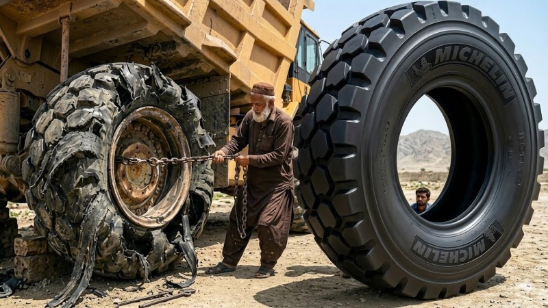 Emergency! Dumper’s Rear Tire Completely Destroyed | Brand New Tire Installed Roadside